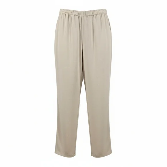 Eileen Fisher Ivory 100% Silk Pull On Pants Pockets Lined Lightweight Tapered - Picture 1 of 12